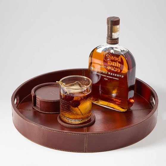 Manhattan Leather Round Serving Tray