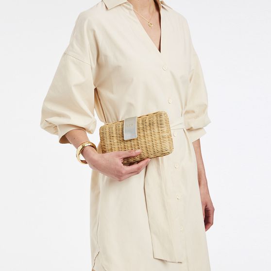 Wicker and Leather Clutch