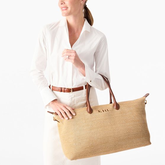 Ellis Raffia and Leather Weekender