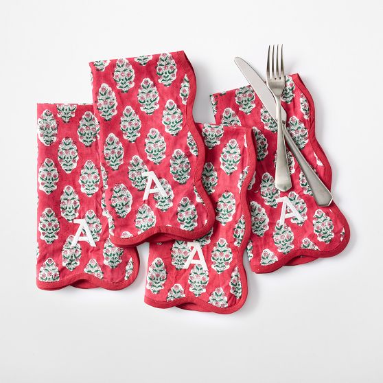 Scalloped Block Print Napkins, Set of 4