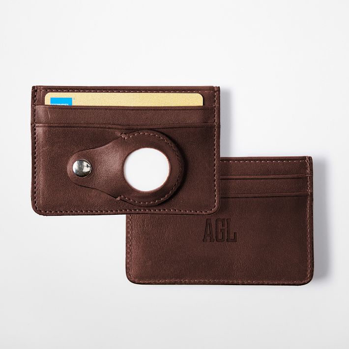Carson Leather Card Case with AirTag Holder, Brown