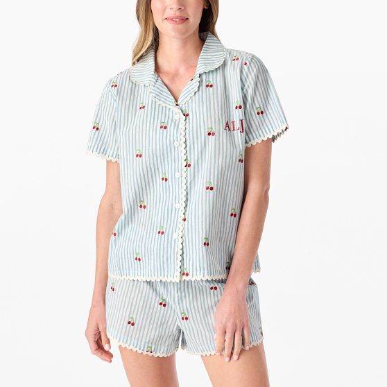 Embroidered Ric Rac Short Pajama Set