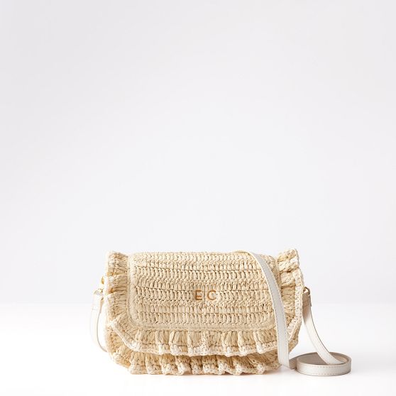Sofia Ruffle Raffia  Crossbody Bag