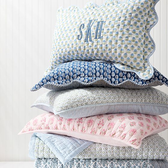 Block Print Scalloped Lumbar Pillow