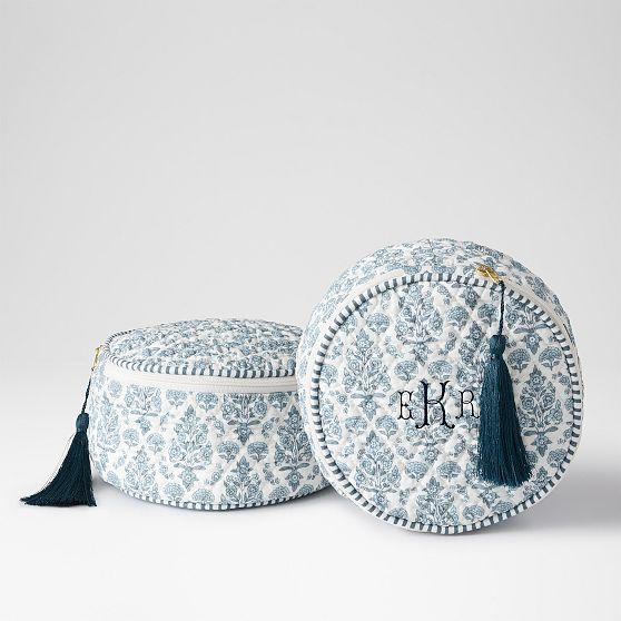 Block Print Quilted Round Travel Pouch