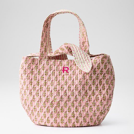 Block Print Quilted Tie Tote