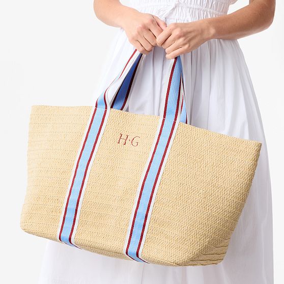 Oversized Ribbon Straw Beach Tote