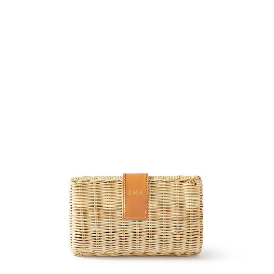 Wicker and Leather Clutch