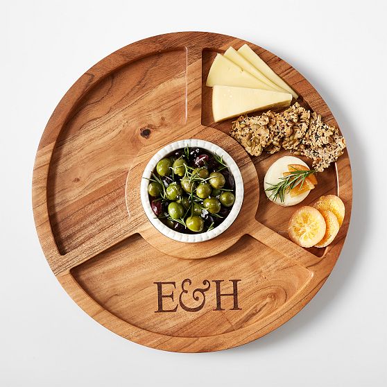 Wood and Beaded Marble Round Serving Board​