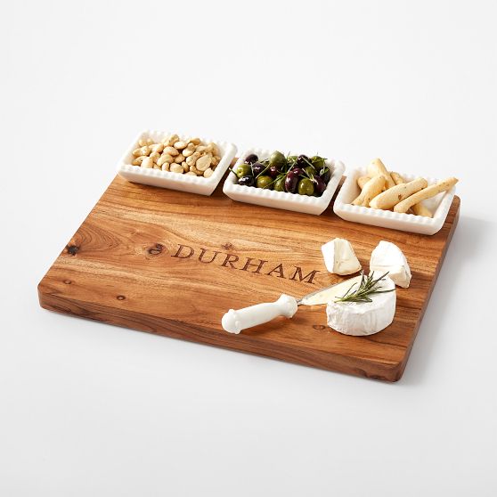 Wood and Beaded Marble Appetizer Serving Platter