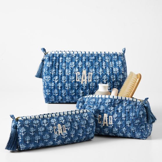 Block Print Quilted Cosmetic Pouch