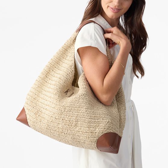 Capri Raffia and Leather Hobo