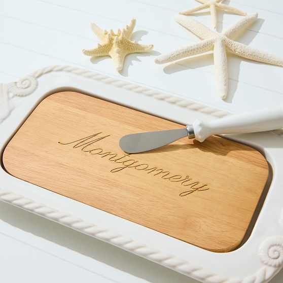 Seashell Ceramic and Wood Cheese Board