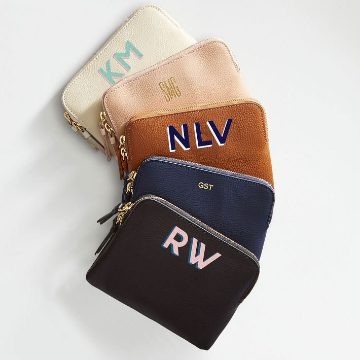 Monogrammed Everyday Italian Leather Mini Zipper Pouch - Shadow