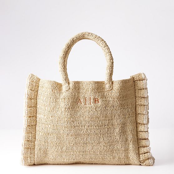 Sofia Ruffle Raffia Tote