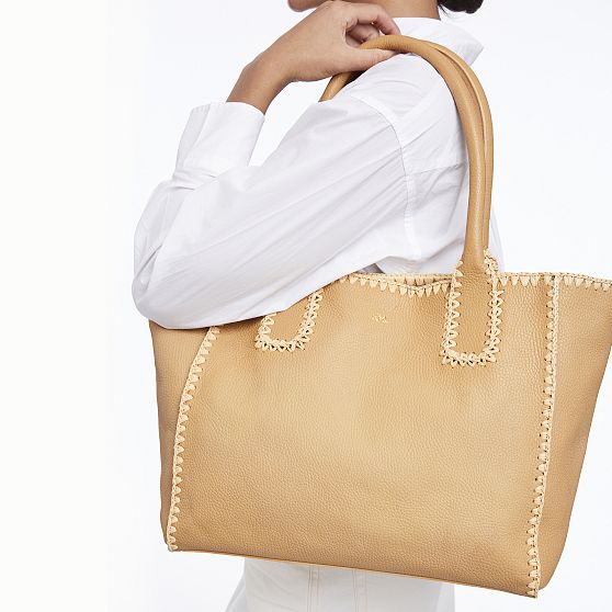 Handwoven Raffia Leather Tote