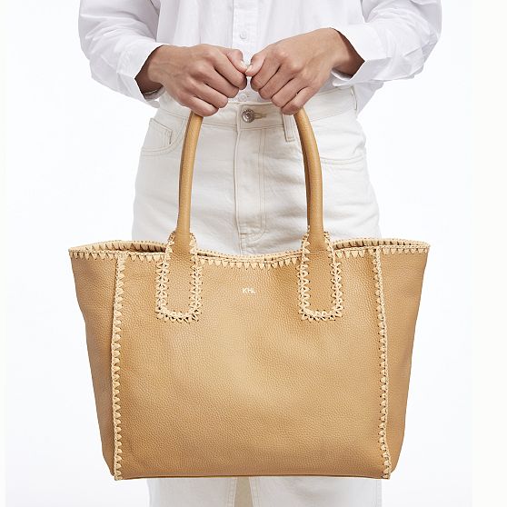 Handwoven Raffia Leather Tote