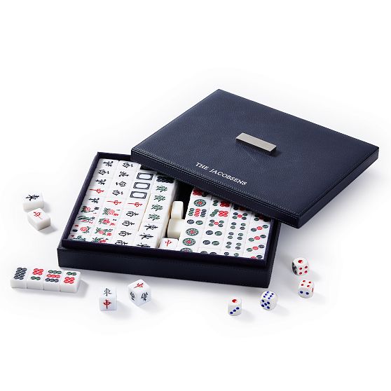 Chinese Mahjong Tile Set with Leather Storage Case