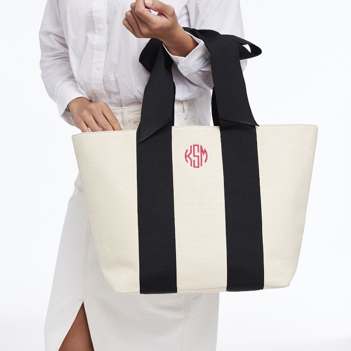 Ribbon Bow Bag: Straw Tote with Monogram | Mark and Graham