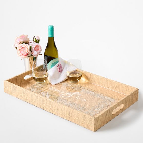 Embroidered Raffia Tray