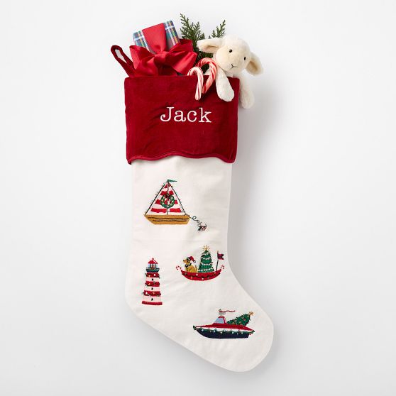 Holiday Boat Parade Scalloped Stocking