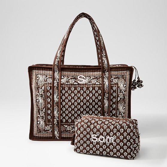 Bandana Block Print Quilted Zip-Top Tote
