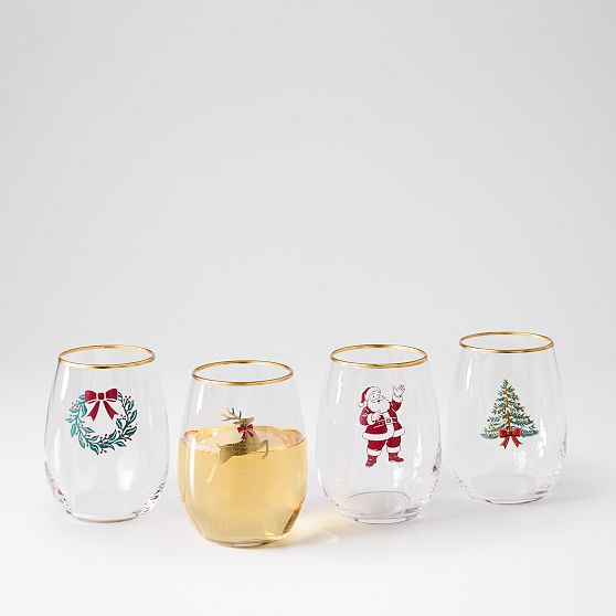 Holiday Icon Stemless Wine Glasses, Set of 4