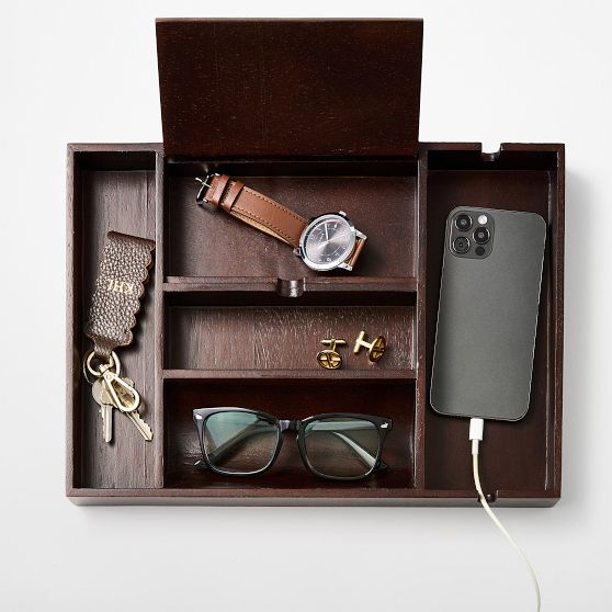 Brass Inlay Wood Valet Tray