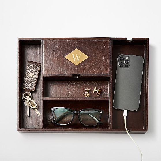 Brass Inlay Wood Valet Tray