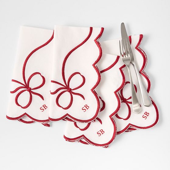 Embroidered Bow Dinner Napkins, Set of 4