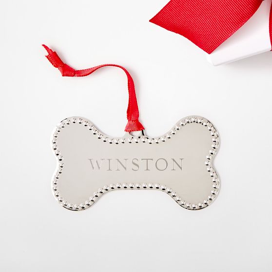 Silver Beaded Dog Bone Ornament