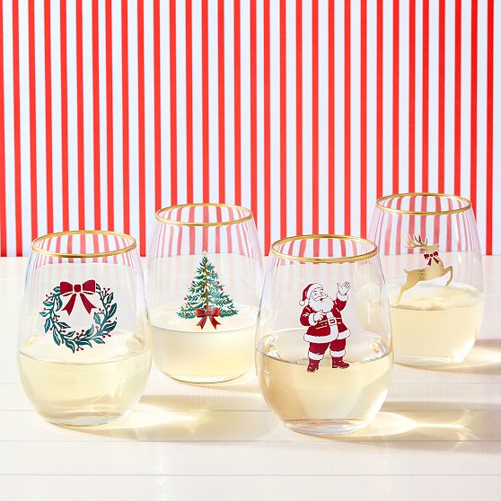 Holiday Icon Stemless Wine Glasses, Set of 4