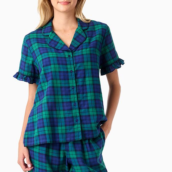 Tartan Short-Sleeve Pajama Pant Set