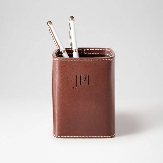Manhattan Leather Desk Blotter &amp; Pen Cup