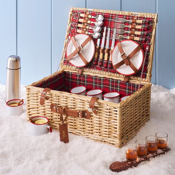 Red Tartan Picnic Basket For 4