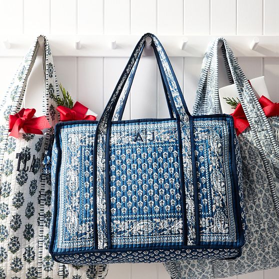 Bandana Block Print Quilted Zip-Top Tote