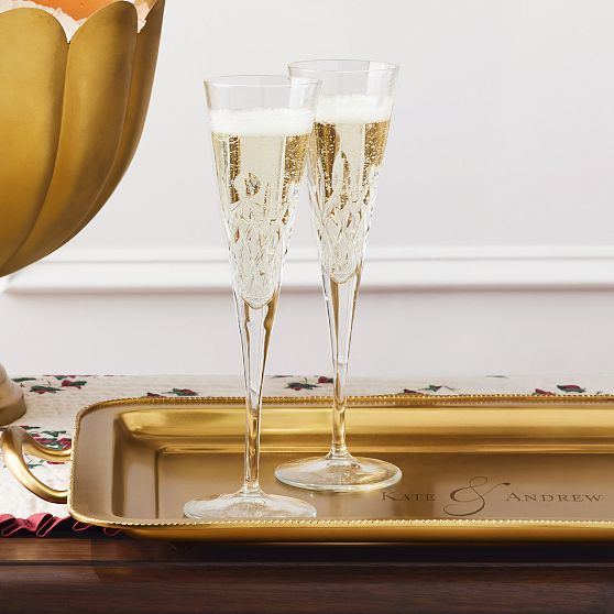 Classic Etched Champagne Flutes, Set of 4