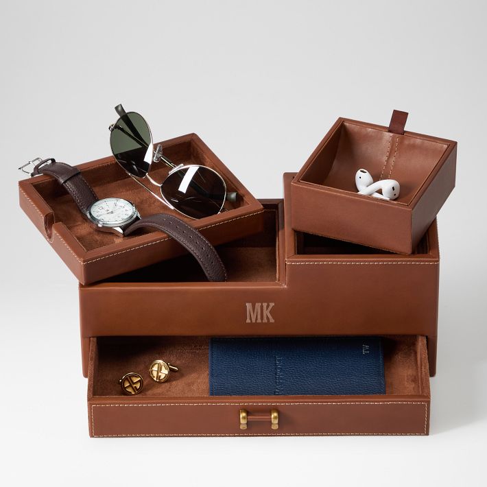 Leather Stackable Dresser Tray, Camel