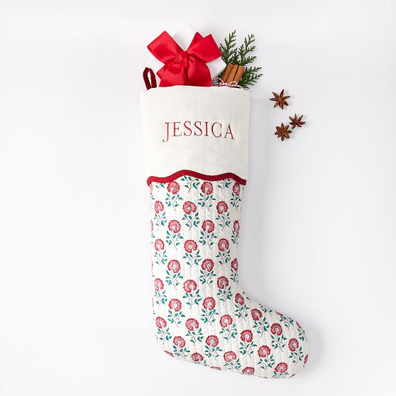 Block Print Quilted Scalloped Stocking
