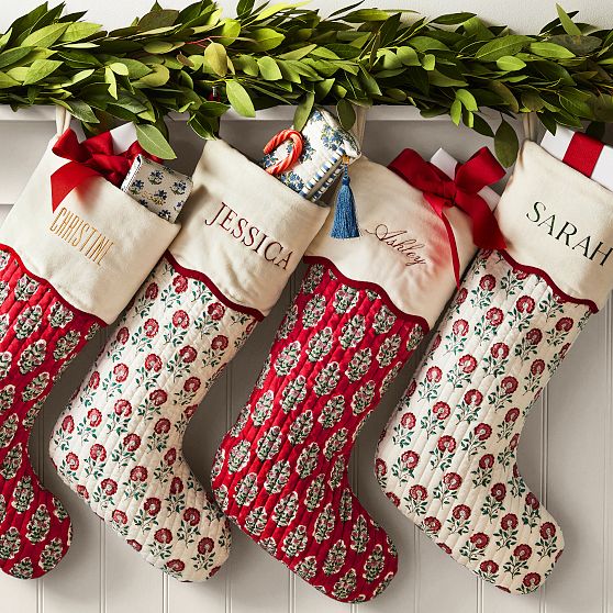 Block Print Quilted Scalloped Stocking