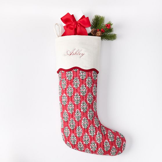 Block Print Quilted Scalloped Stocking