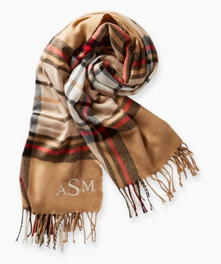 blanket scarf camel tartan-plaid