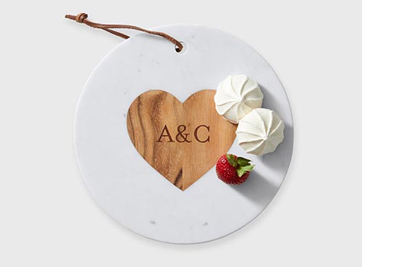 Wood and Marble Circle Heart Cheese Board