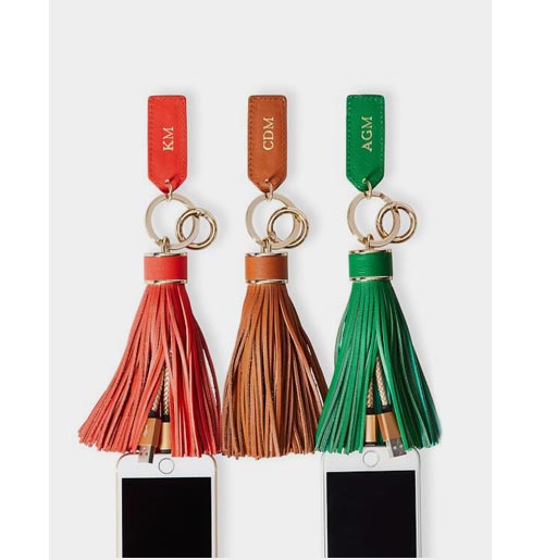 Oversized Leather Tassel Charging Keychain >