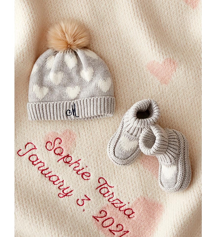 Cotton Cashmere Baby Hat & Bootie Set