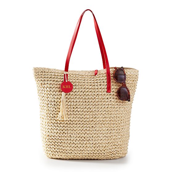 straw tote bag with zipper