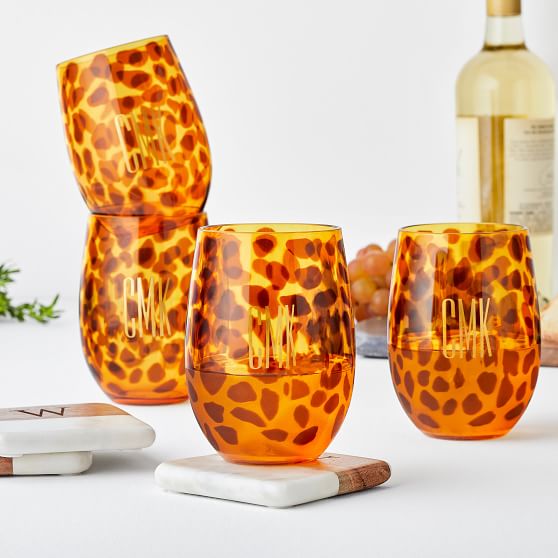 Leopard Animal Print Acrylic Stemless Wine Glasses Set Of 4 Mark And Graham