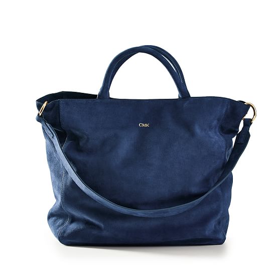 navy suede tote bag