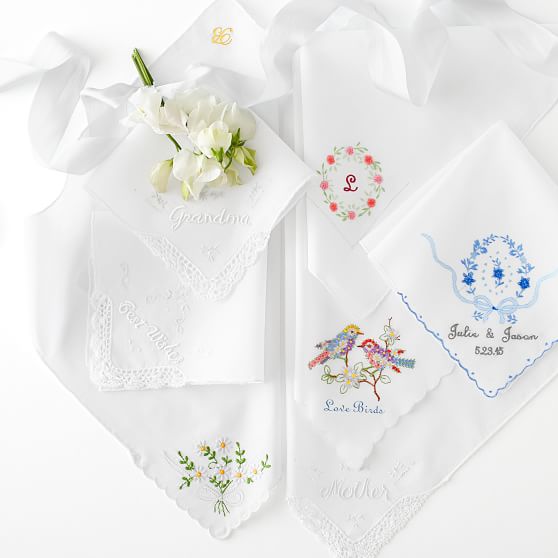 white embroidered handkerchiefs