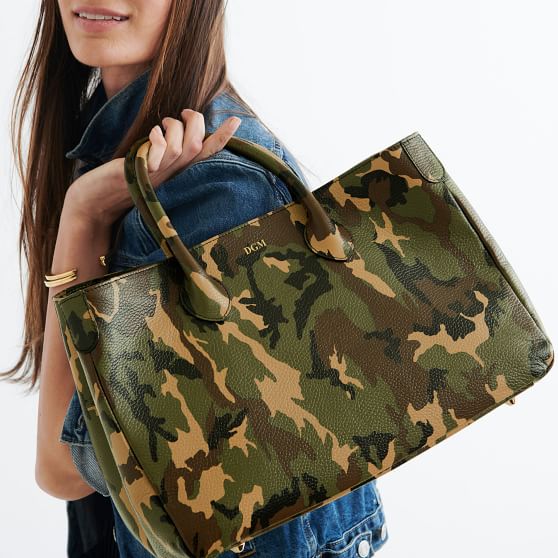 leather camo tote